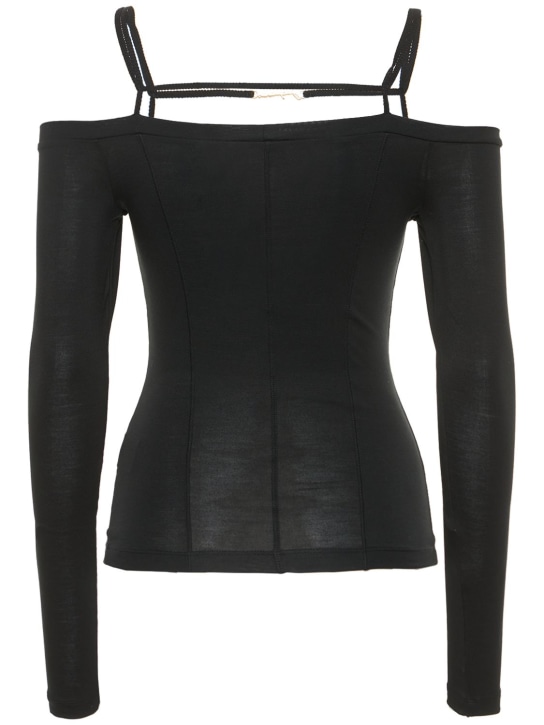 Jacquemus: Le T-Shirt Sierra透明平纹针织上衣 - 黑色 - women_4 | Luisa Via Roma