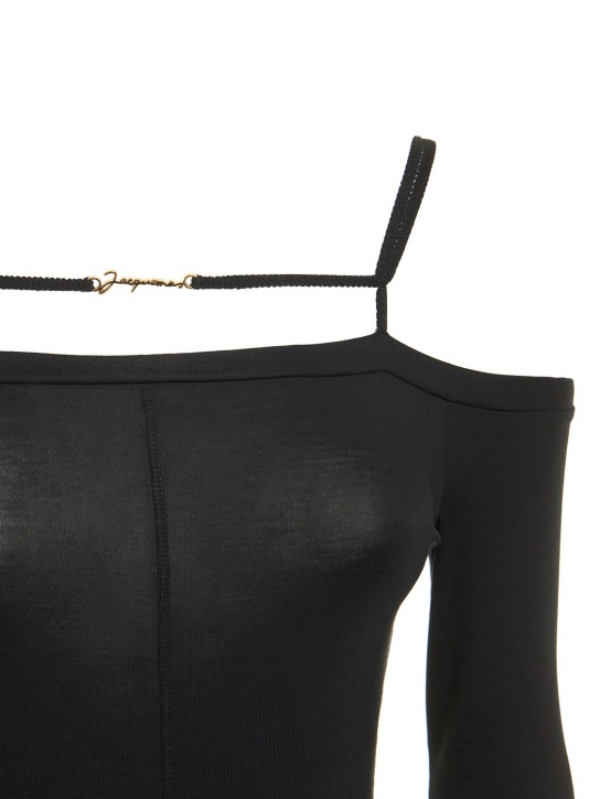 Jacquemus: Le T-Shirt Sierra透明平纹针织上衣 - 黑色 - women_3 | Luisa Via Roma