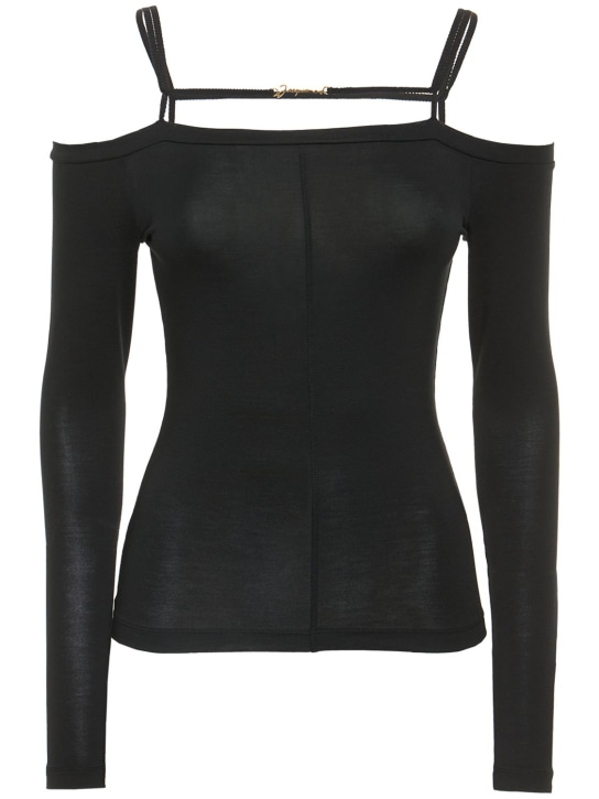 Jacquemus: Le T-Shirt Sierra透明平纹针织上衣 - 黑色 - women_0 | Luisa Via Roma
