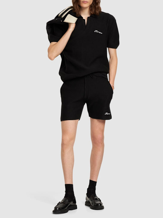 FLÂNEUR: Cotton blend knitted shorts - Black - men_1 | Luisa Via Roma