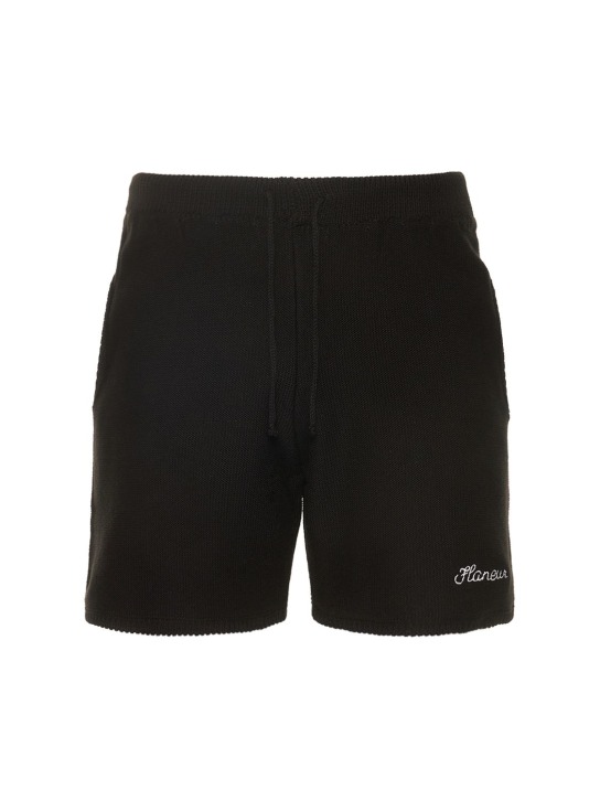 FLÂNEUR: Cotton blend knitted shorts - Black - men_0 | Luisa Via Roma