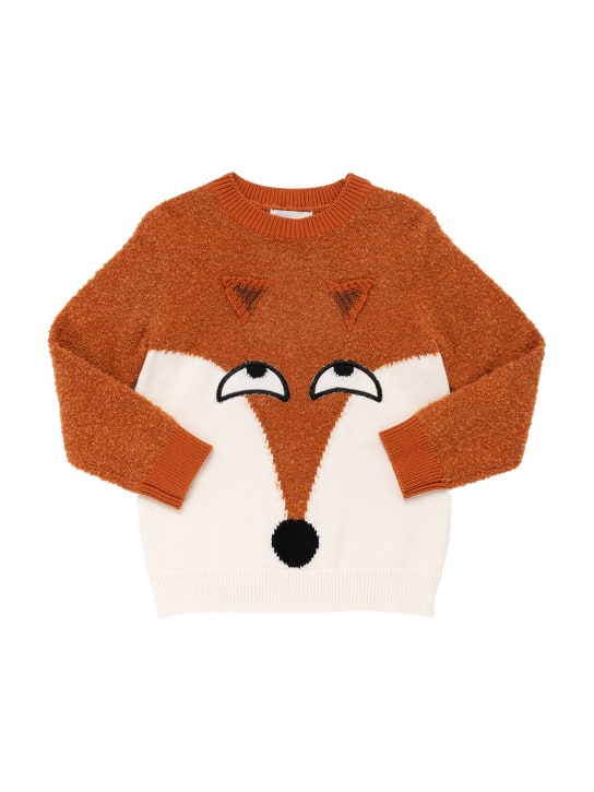 Stella McCartney Kids: Fox ウールブレンドニットセーター - ホワイト/ブラウン - kids-boys_0 | Luisa Via Roma