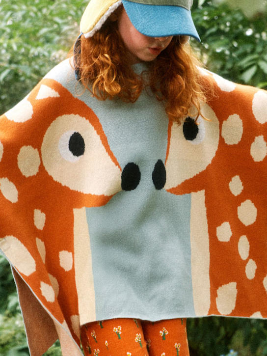 Stella McCartney Kids: 오가닉 코튼 울 니트 폰초 - 라이트 블루 - kids-girls_1 | Luisa Via Roma