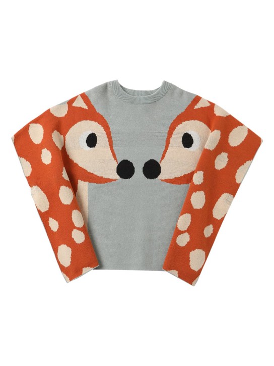 Stella McCartney Kids: 오가닉 코튼 울 니트 폰초 - 라이트 블루 - kids-girls_0 | Luisa Via Roma