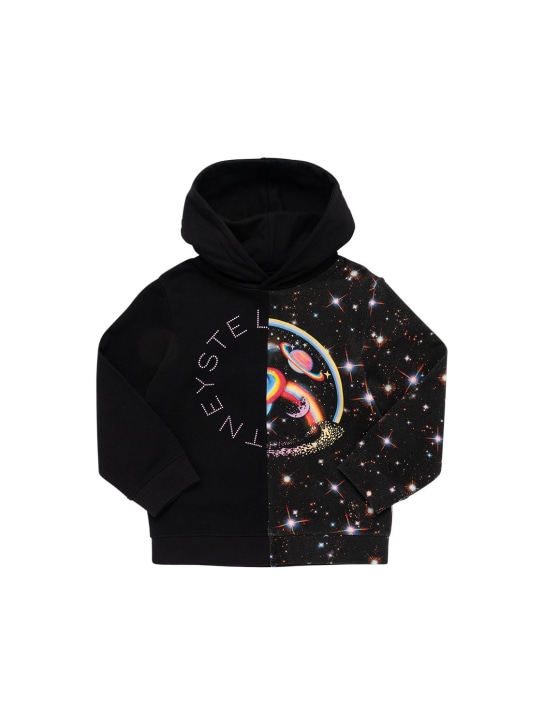 Stella McCartney Kids: Felpa in cotone organico con cappuccio - Nero - kids-girls_0 | Luisa Via Roma