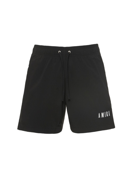 Amiri: Logo print tech swim shorts - men_0 | Luisa Via Roma