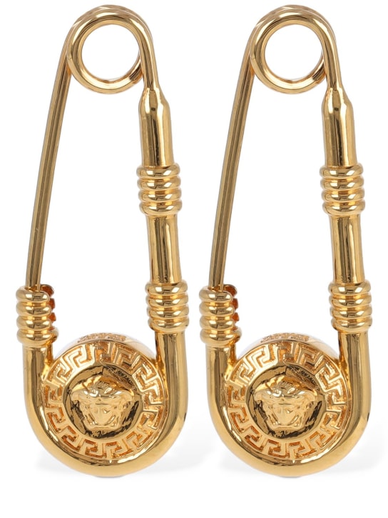 Versace: Medusa safety pin earrings - Gold - men_0 | Luisa Via Roma