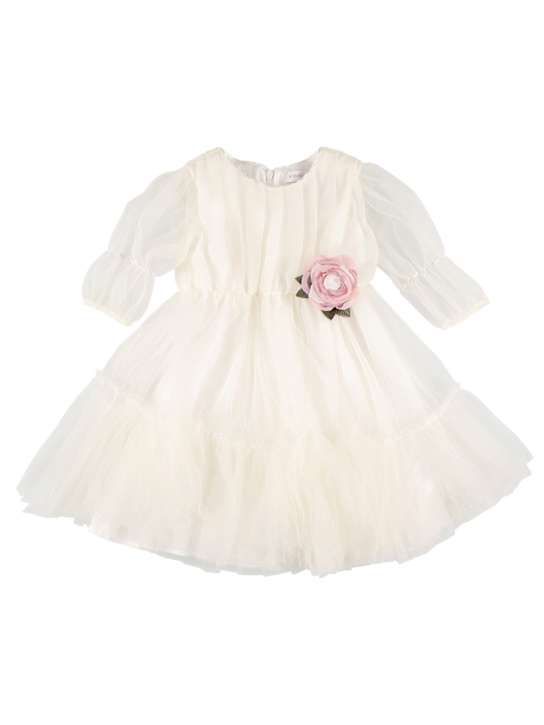 Monnalisa: Vestito in tulle con fiore applicato - Bianco - kids-girls_0 | Luisa Via Roma