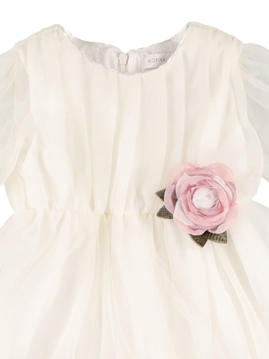 Monnalisa: Vestito in tulle con fiore applicato - Bianco - kids-girls_1 | Luisa Via Roma