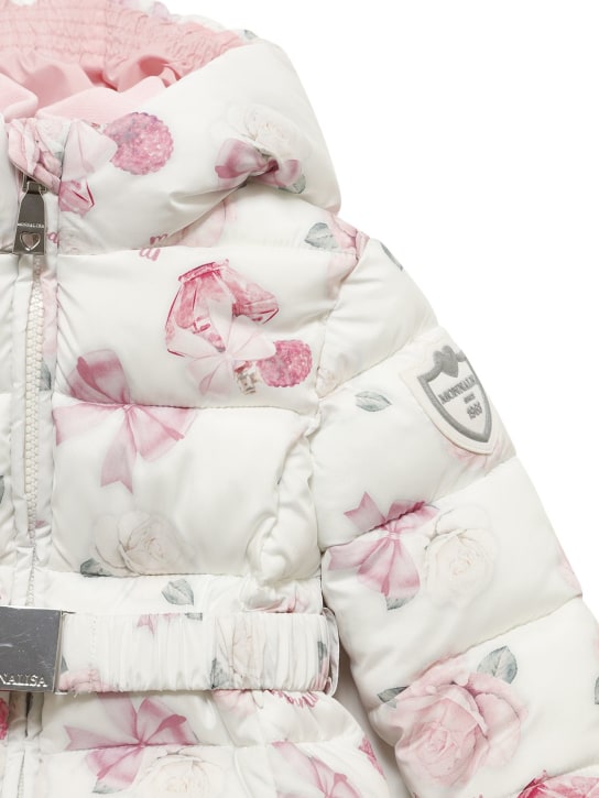 Monnalisa: Rose print nylon puffer jacket w/ belt - kids-girls_1 | Luisa Via Roma