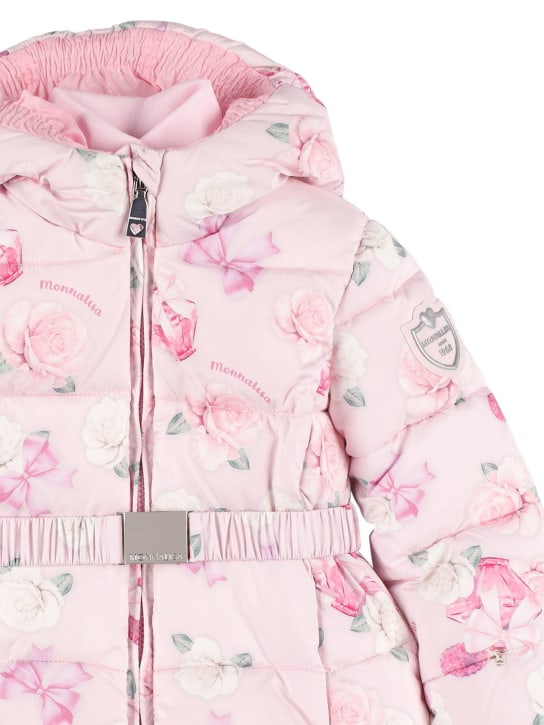 Monnalisa: Rose print nylon puffer jacket w/ belt - kids-girls_1 | Luisa Via Roma