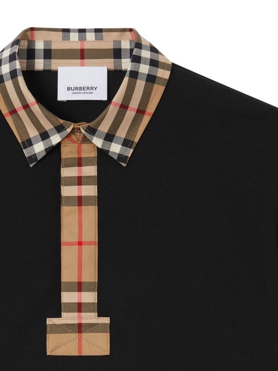 Burberry: Cotton piqué polo shirt w/ Check inserts - Black - kids-boys_1 | Luisa Via Roma