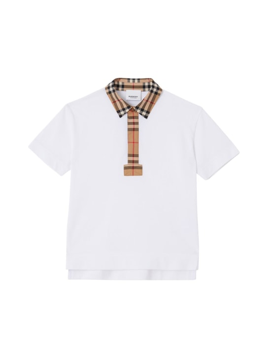 Burberry: Cotton piqué polo shirt w/ Check inserts - White - kids-boys_0 | Luisa Via Roma