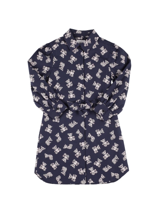 Burberry: Bear printed cotton shirt dress - Navy - kids-girls_0 | Luisa Via Roma