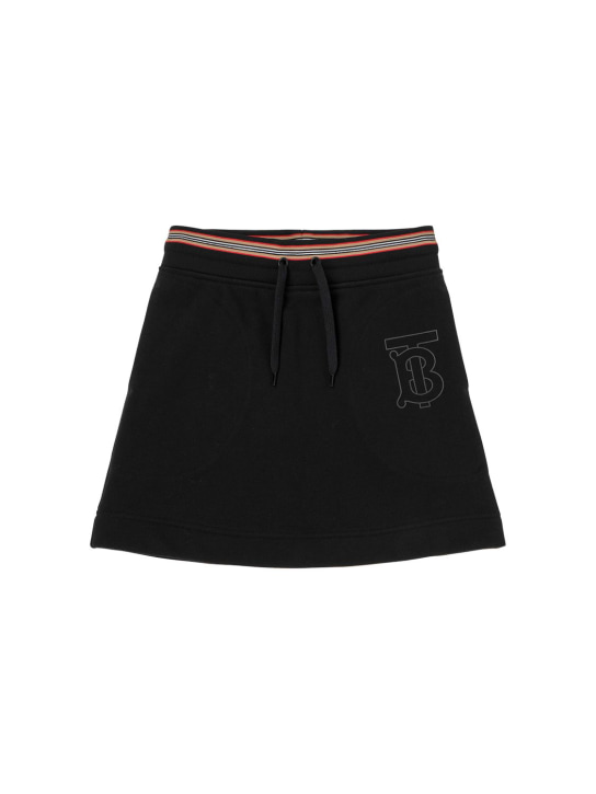 Burberry: Cotton sweat mini skirt w/ Icon Stripe - Black - kids-girls_0 | Luisa Via Roma