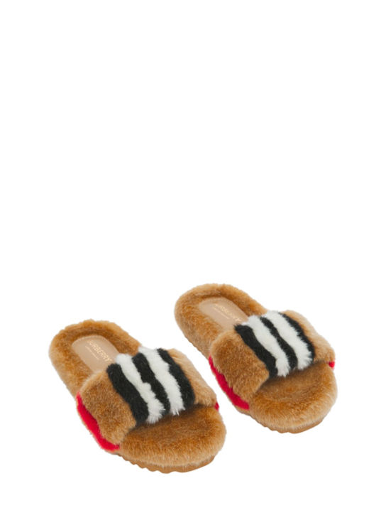 Burberry: Sandalias planas de pelo sintético - Beige - kids-girls_1 | Luisa Via Roma