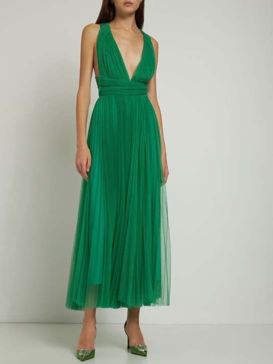 Maria Lucia Hohan: 露背打褶薄纱迷笛连衣裙 - 绿色 - women_1 | Luisa Via Roma