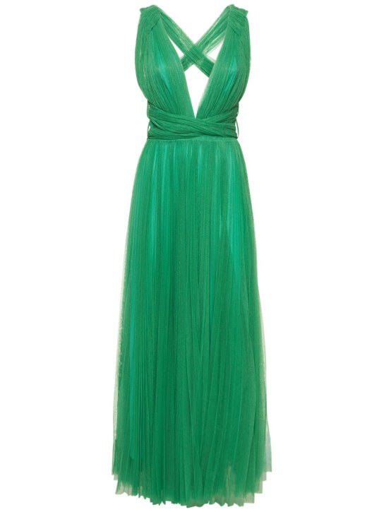 Maria Lucia Hohan: 露背打褶薄纱迷笛连衣裙 - 绿色 - women_0 | Luisa Via Roma