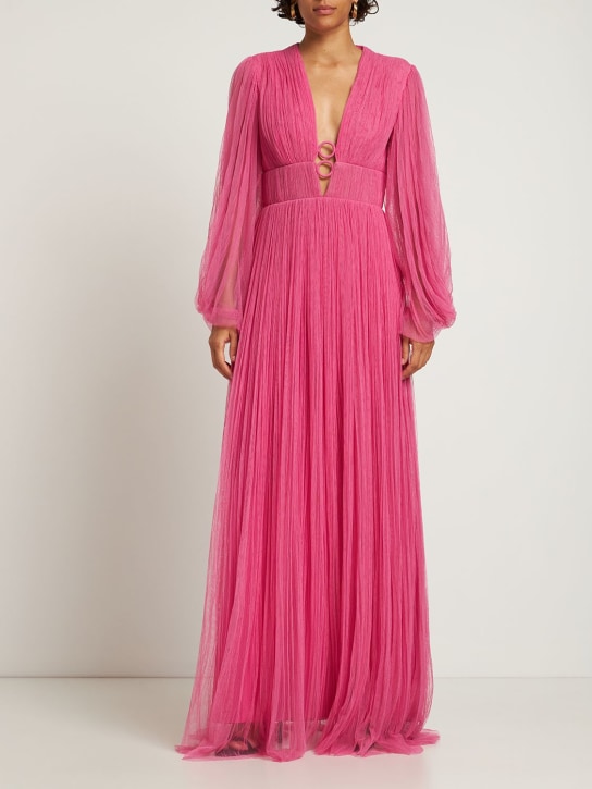 Maria Lucia Hohan: Pleated tulle long dress - Pink - women_1 | Luisa Via Roma