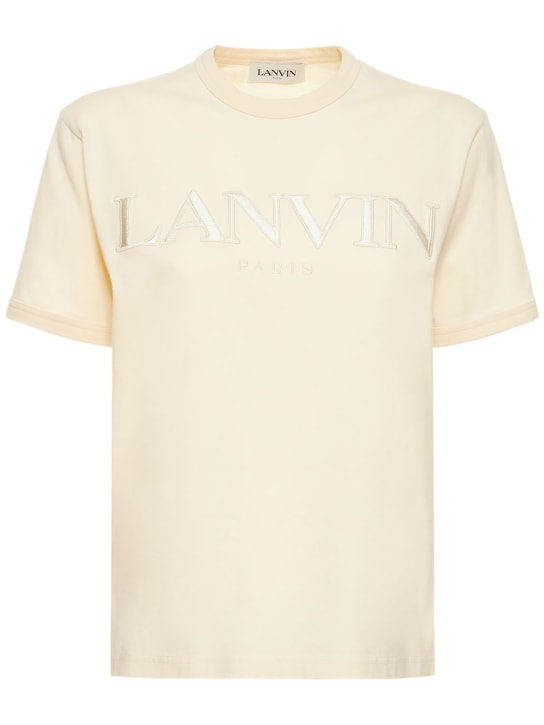 Lanvin: Camiseta de jersey de algodón con logo - Ecrú - women_0 | Luisa Via Roma
