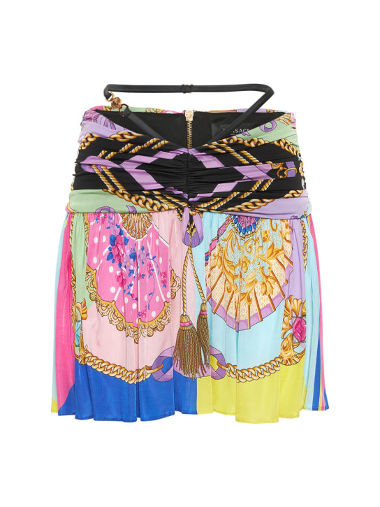 Versace: Fan printed pleated viscose mini skirt - Multicolor - women_0 | Luisa Via Roma