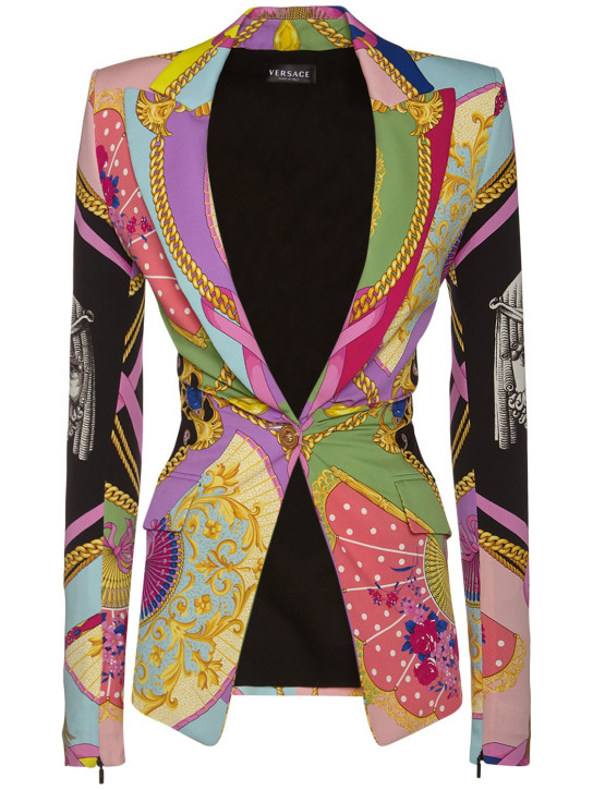 Versace: Geo printed silk satin blazer - women_0 | Luisa Via Roma