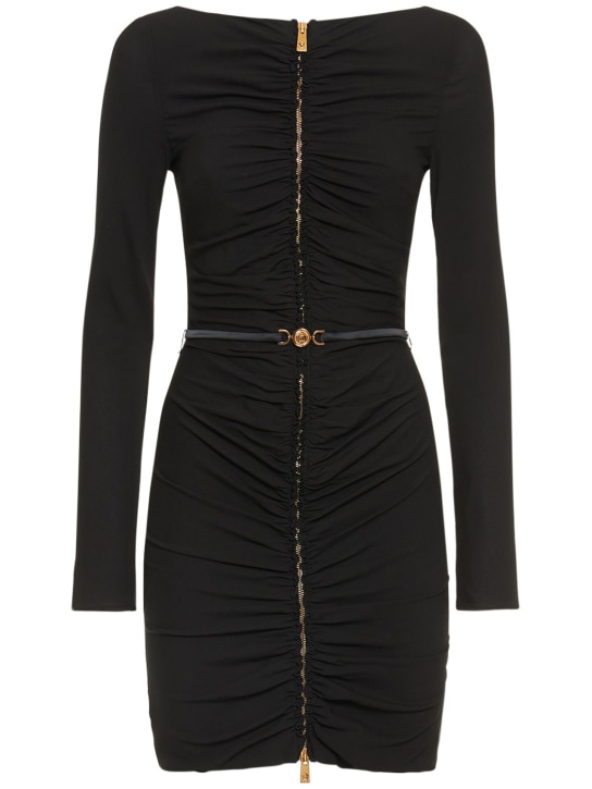 Draped viscose belted jersey mini dress