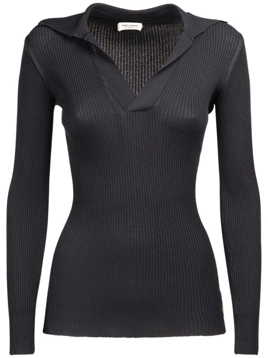 Saint Laurent: Knitted sweater - Siyah - women_0 | Luisa Via Roma