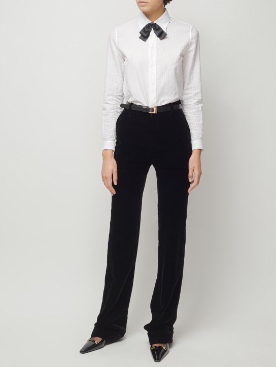 Saint Laurent: Pantalones de terciopelo de algodón - Negro - women_1 | Luisa Via Roma