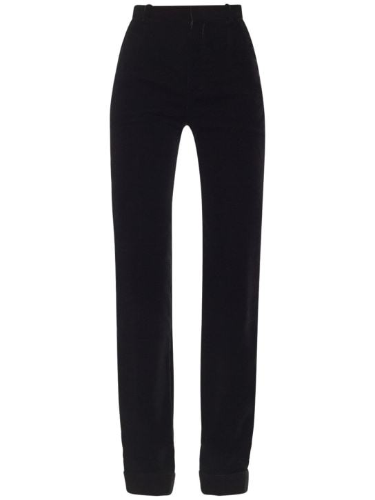 Saint Laurent: Pantalones de terciopelo de algodón - Negro - women_0 | Luisa Via Roma