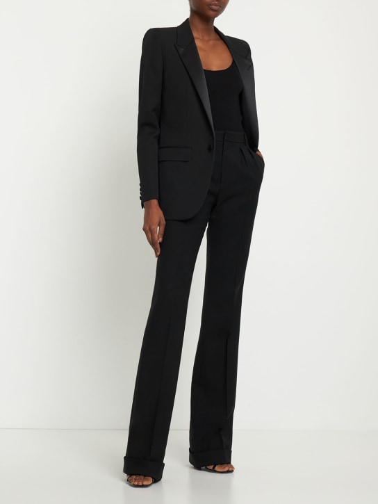 Saint Laurent: Wool gabardine one button blazer - Black - women_1 | Luisa Via Roma