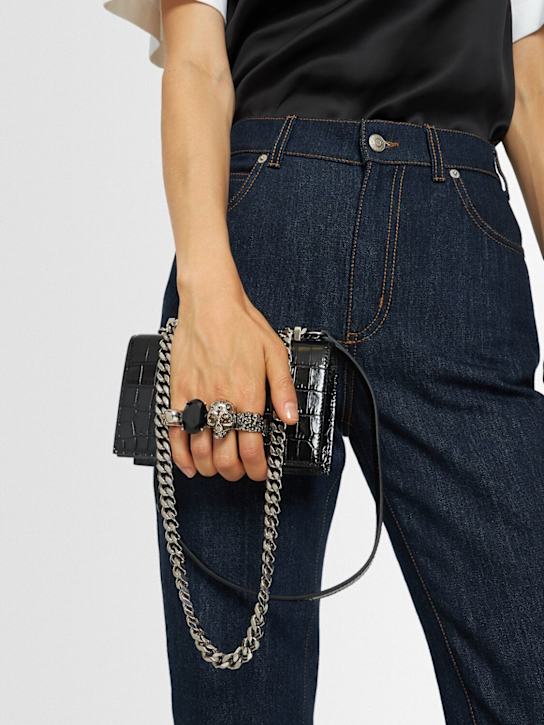 McQueen: Mini Jewelled croc embossed leather bag - Black - women_1 | Luisa Via Roma