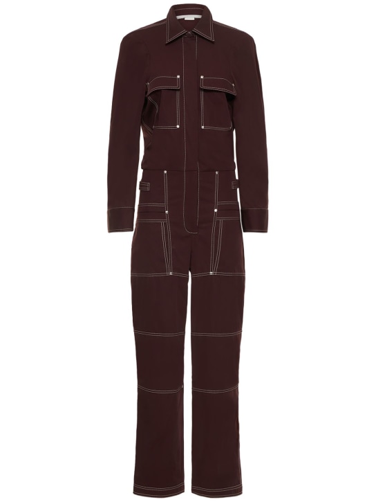 Stella McCartney: Cotton twill utility jumpsuit w/ pockets - Burgundy - women_0 | Luisa Via Roma