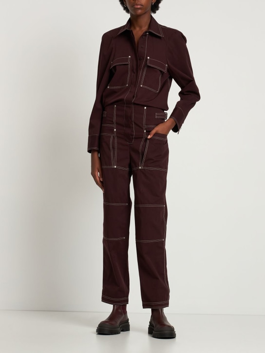 Stella McCartney: Cotton twill utility jumpsuit w/ pockets - Burgundy - women_1 | Luisa Via Roma