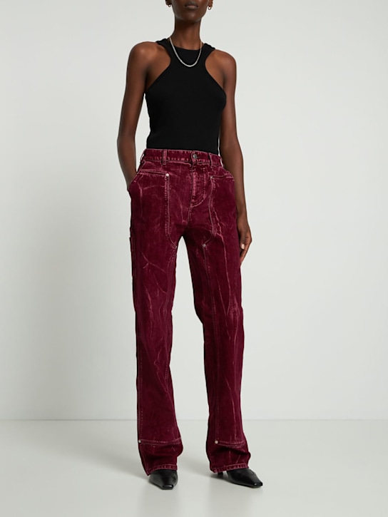 Stella McCartney: 天鹅绒直筒牛仔工装裤 - 酒红色 - women_1 | Luisa Via Roma