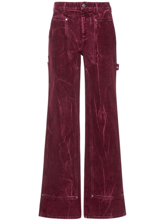 Stella McCartney: 天鹅绒直筒牛仔工装裤 - 酒红色 - women_0 | Luisa Via Roma