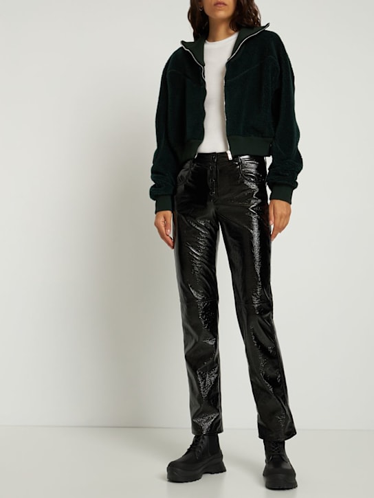 Stella McCartney: Cárdigan de teddy con cremallera - Verde Oscuro - women_1 | Luisa Via Roma