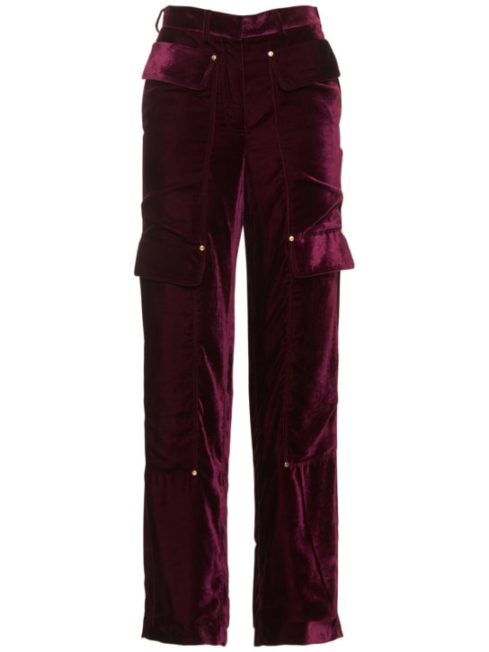 Stella McCartney: Velvet wide leg cargo pants - Burgundy - women_0 | Luisa Via Roma