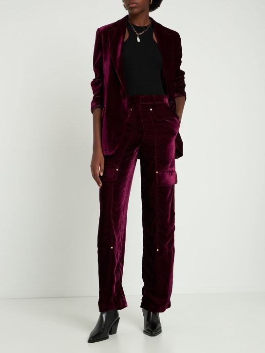 Stella McCartney: Velvet wide leg cargo pants - Burgundy - women_1 | Luisa Via Roma