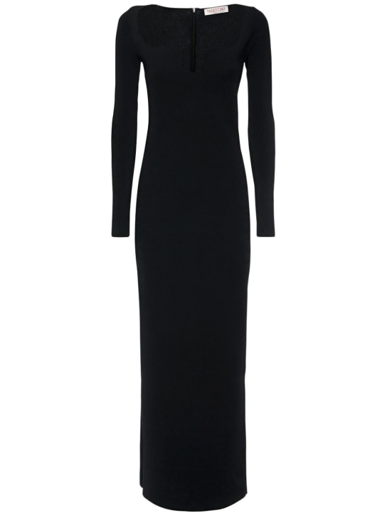 Valentino: Stretch viscose knit long dress - Black - women_0 | Luisa Via Roma