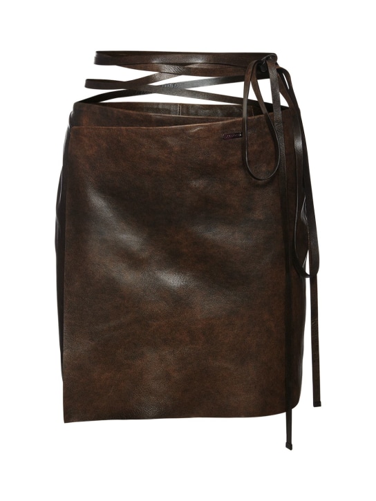 Dsquared2: Wrapped leather mini skirt - women_0 | Luisa Via Roma