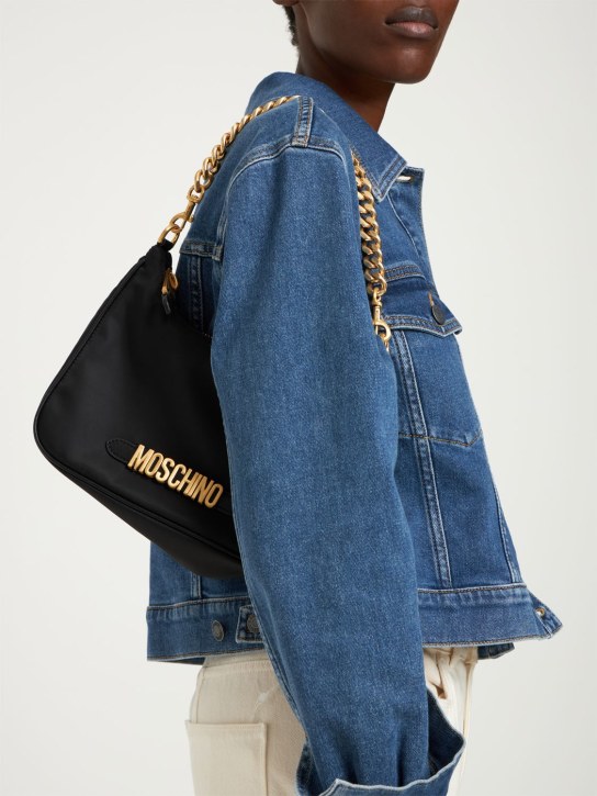 Moschino: Lettering nylon shoulder bag - Siyah - women_1 | Luisa Via Roma