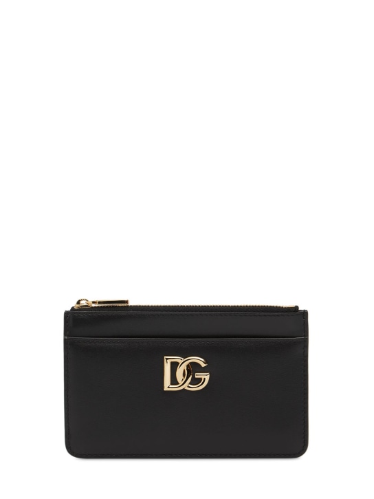 Dolce&Gabbana: Porte-cartes zippé en cuir lisse DG - Noir - women_0 | Luisa Via Roma