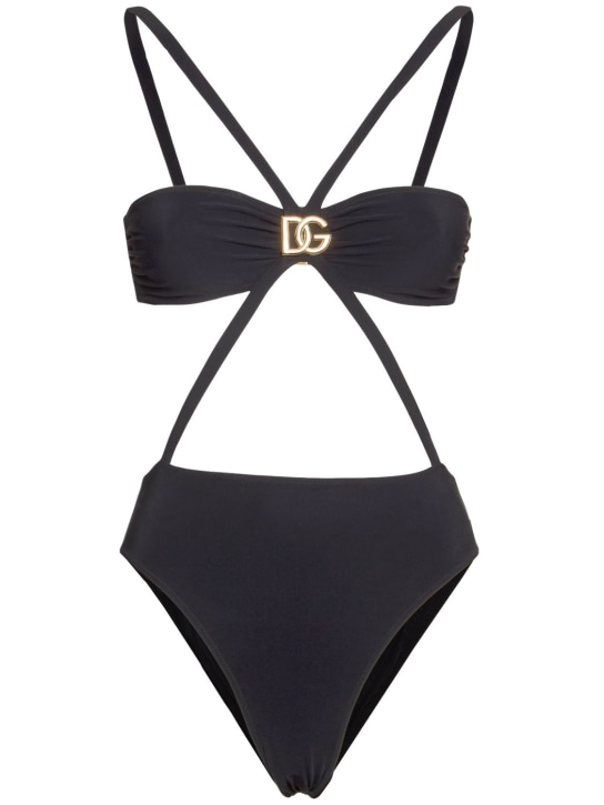 Dolce&Gabbana: Bandeau crisscrossed one piece swimsuit - women_0 | Luisa Via Roma