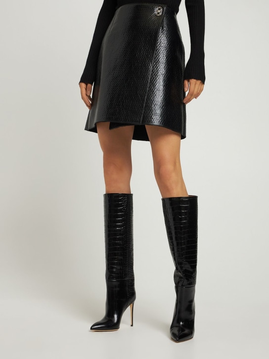 Paris Texas: 105mm Croc embossed leather tall boots - Black - women_1 | Luisa Via Roma