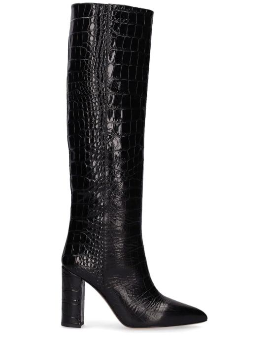 Paris Texas: 100mm Croc embossed leather tall boots - women_0 | Luisa Via Roma