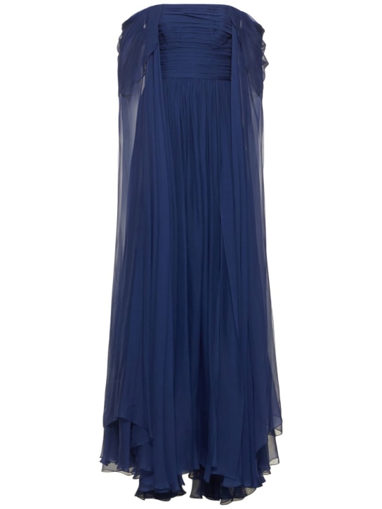 Zuhair Murad: Draped silk chiffon long dress - Blue - women_0 | Luisa Via Roma