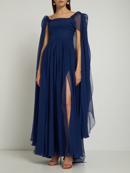 Zuhair Murad: Draped silk chiffon long dress - Blue - women_1 | Luisa Via Roma
