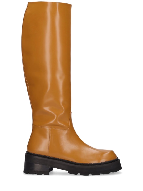 BY FAR: 40mm Russel tall leather boots - Peanut - women_0 | Luisa Via Roma