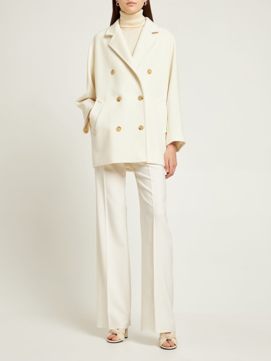 Max Mara: Rebus wool & cashmere short coat - Beyaz - women_1 | Luisa Via Roma
